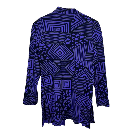 Ming Wang Knit‎ Cardigan Small S Purple Black Geometric Print Duster Open Front - Picture 5 of 7